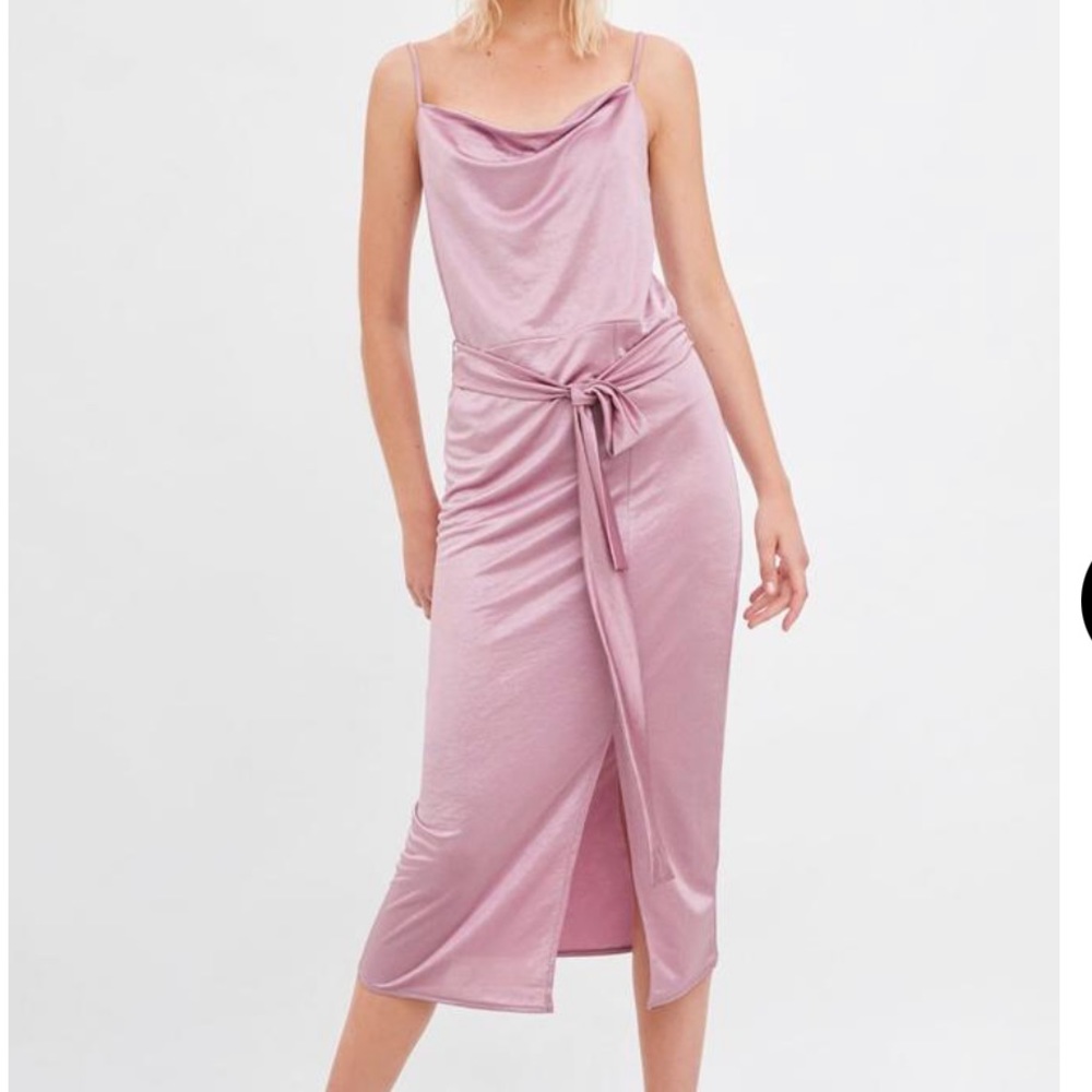 NWT Zara Satin Dress in Pink Mauve LARGE